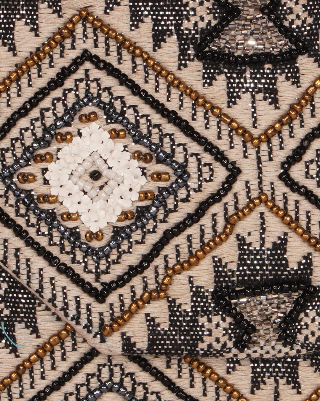 Black & Gold Tribal Beaded Canvas Clutch