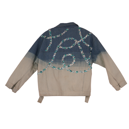 Crystal Embellished Ombré Denim Jacket for Women – Hand-Beaded Statement Jean Jacket