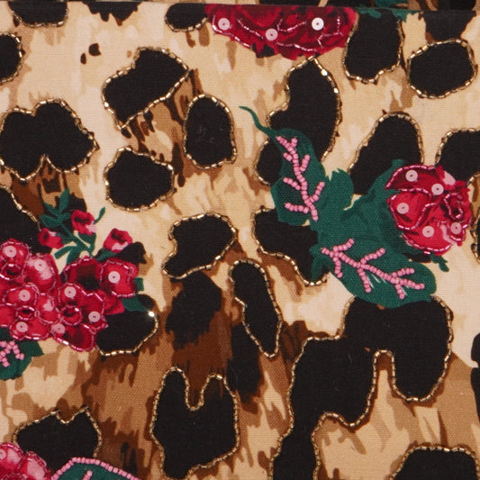 Leopard Print Floral Embroidered Mini Tote Bag