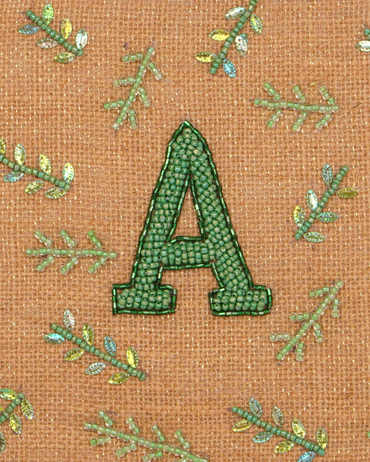 Personalised 'A' Jute Pouch with Leaf Embroidery