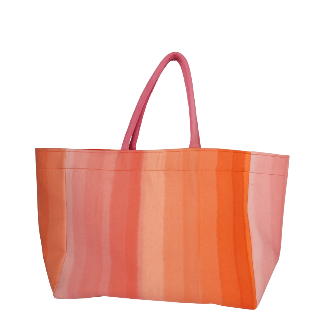 Sunset Striped XL Tote with Evil Eye Embroidery – Vibrant Beach Edition