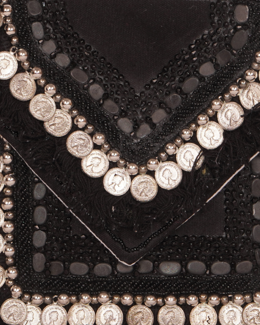 Black Tribal Coin Embellished Sling Bag