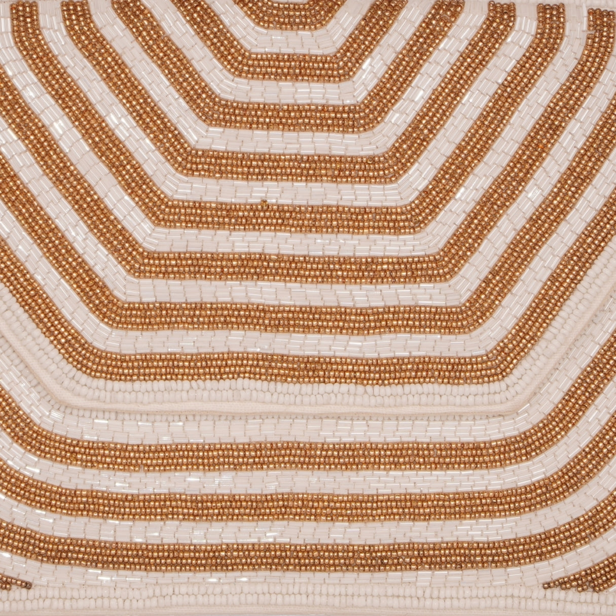 Beige & amp; Gold Hand-Beaded Geometric Clutch