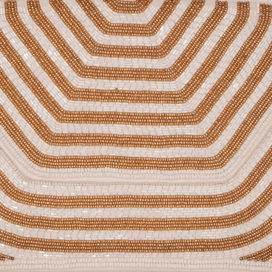 Beige & amp; Gold Hand-Beaded Geometric Clutch