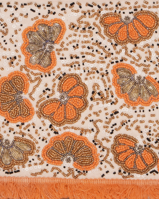 Butterfly Garden Embroidered Clutch with Orange Fringe