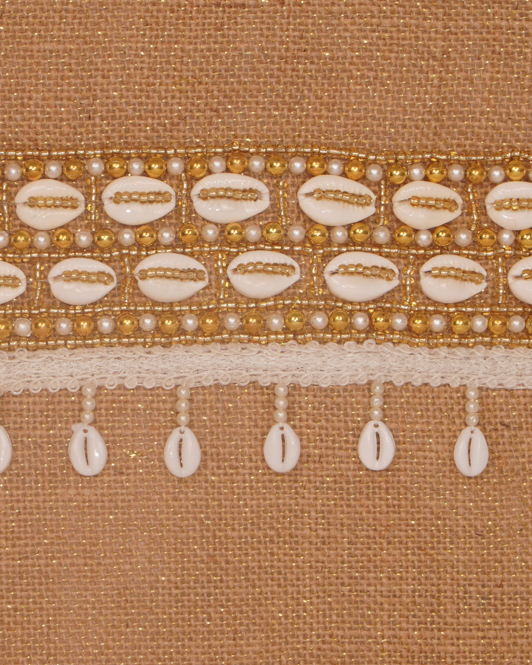 Golden Cowrie Shell Embellished Jute Clutch