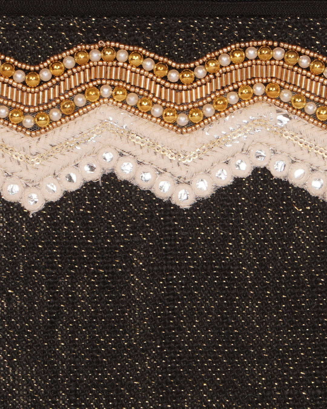 Black and Gold Zigzag Embroidered Clutch