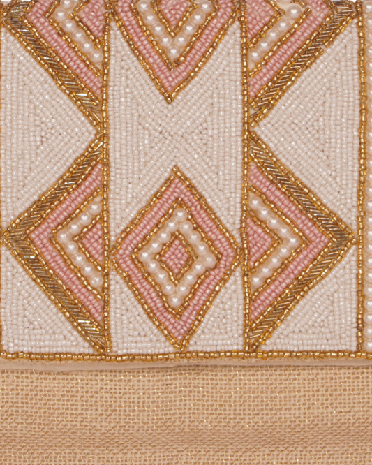 Pastel Diamond Beaded Jute Clutch