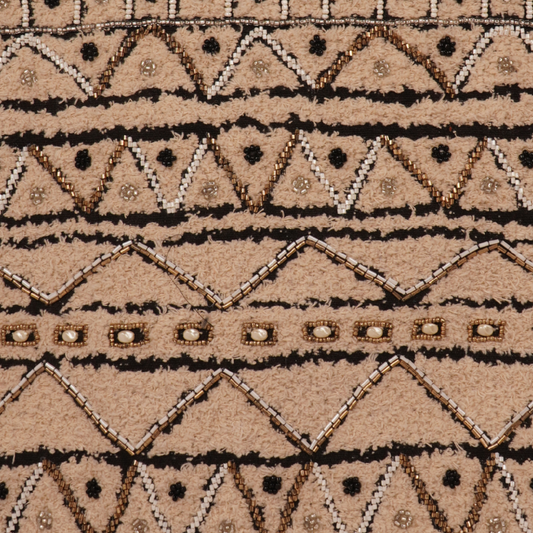 Boho Geometric Hand-Embroidered Tote – Monochrome Nomad Style