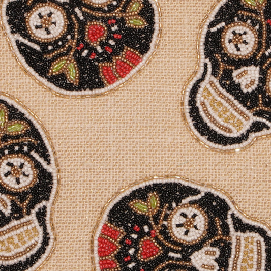 Beige Sugar Skull Beaded Clutch – Día de los Muertos Style