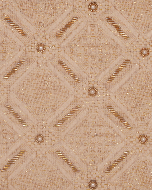 Beige Tone-on-Tone Embroidered Geometric Clutch