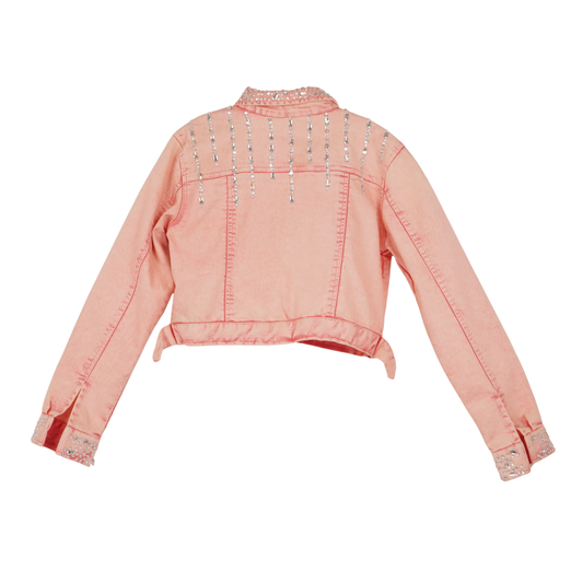 Embellished Blush Pink Cropped Denim Jacket