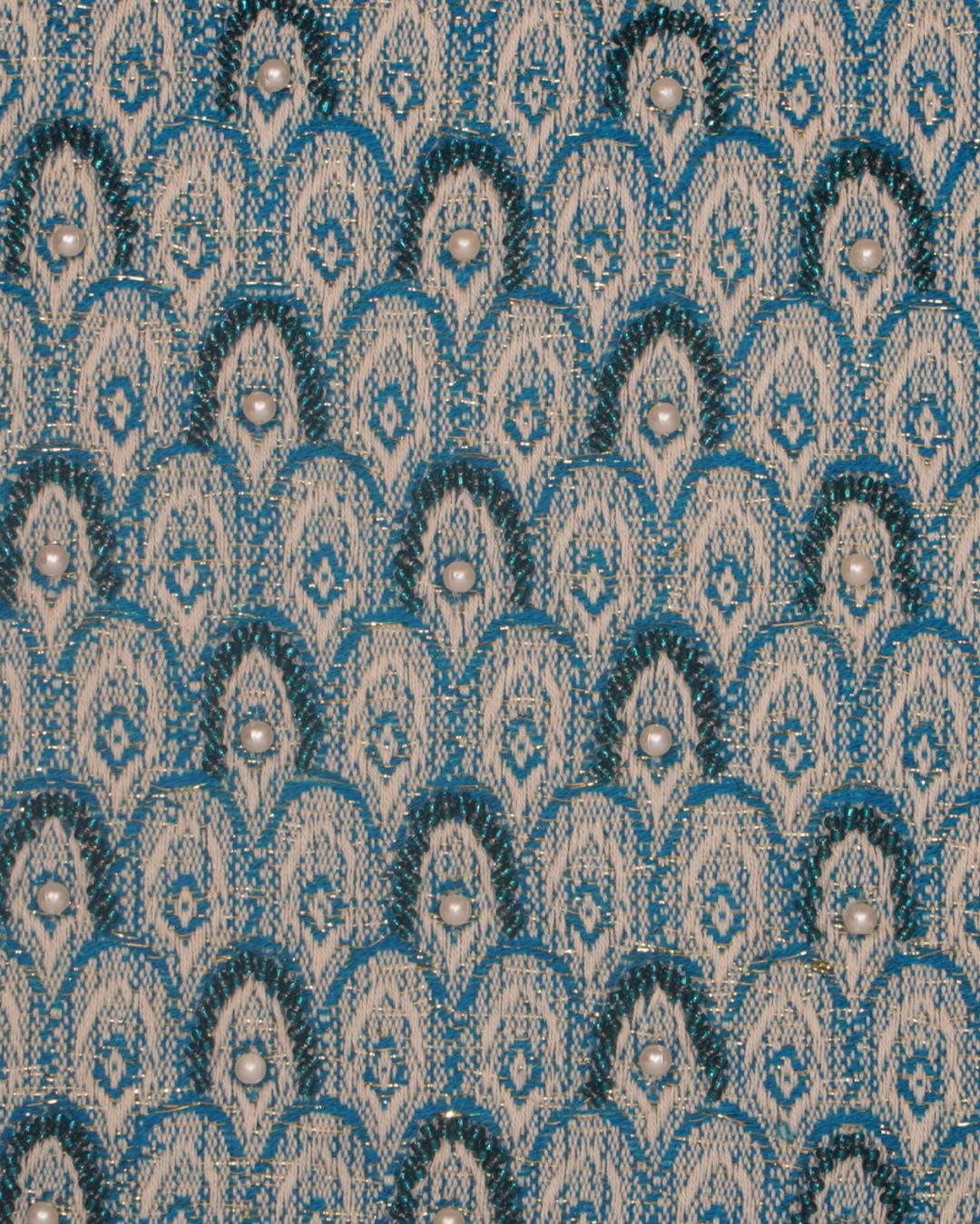 Blue Brocade Peacock Feather Canvas Pouch