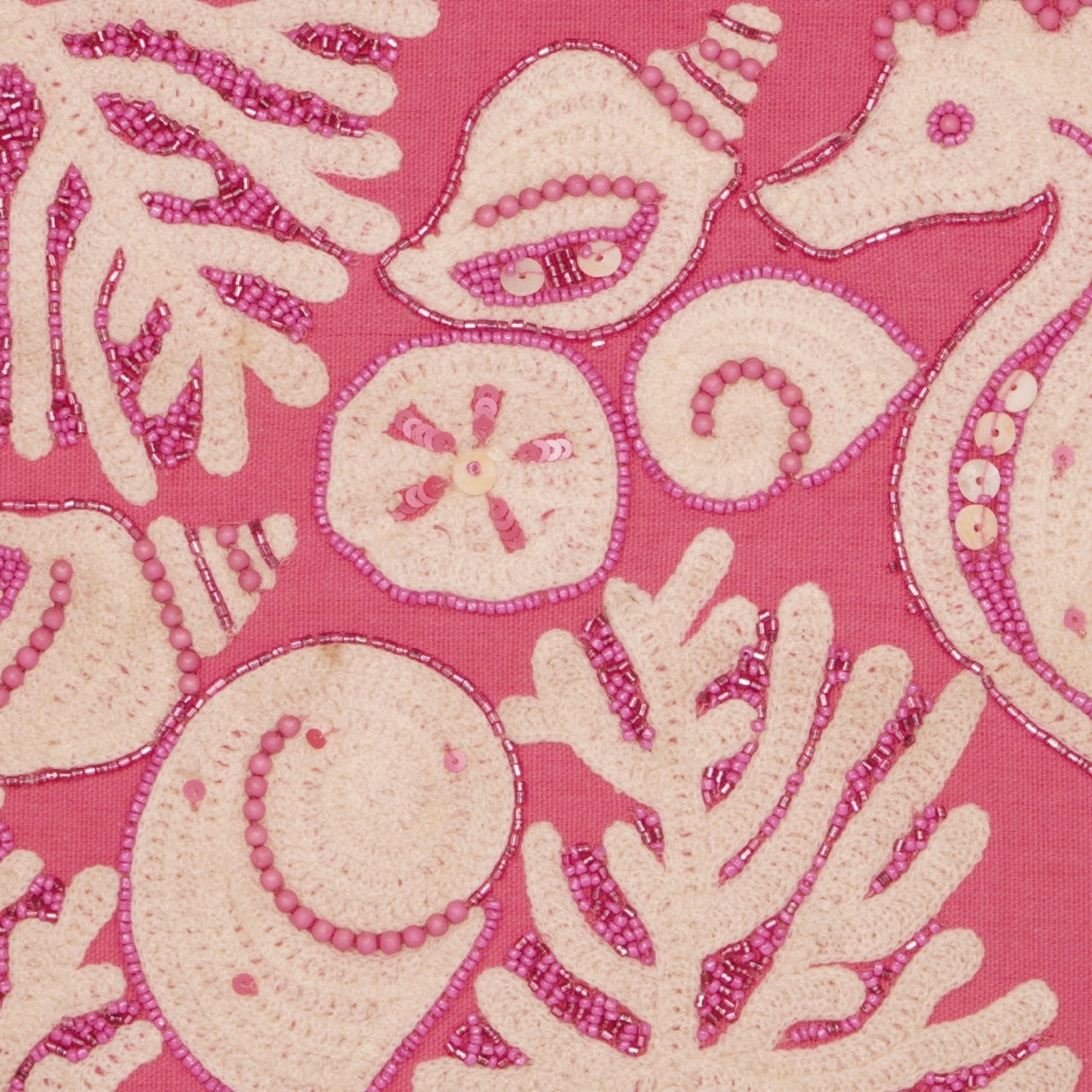 Pink Sea Life Embroidered Clutch – Seahorse & Shell Motif