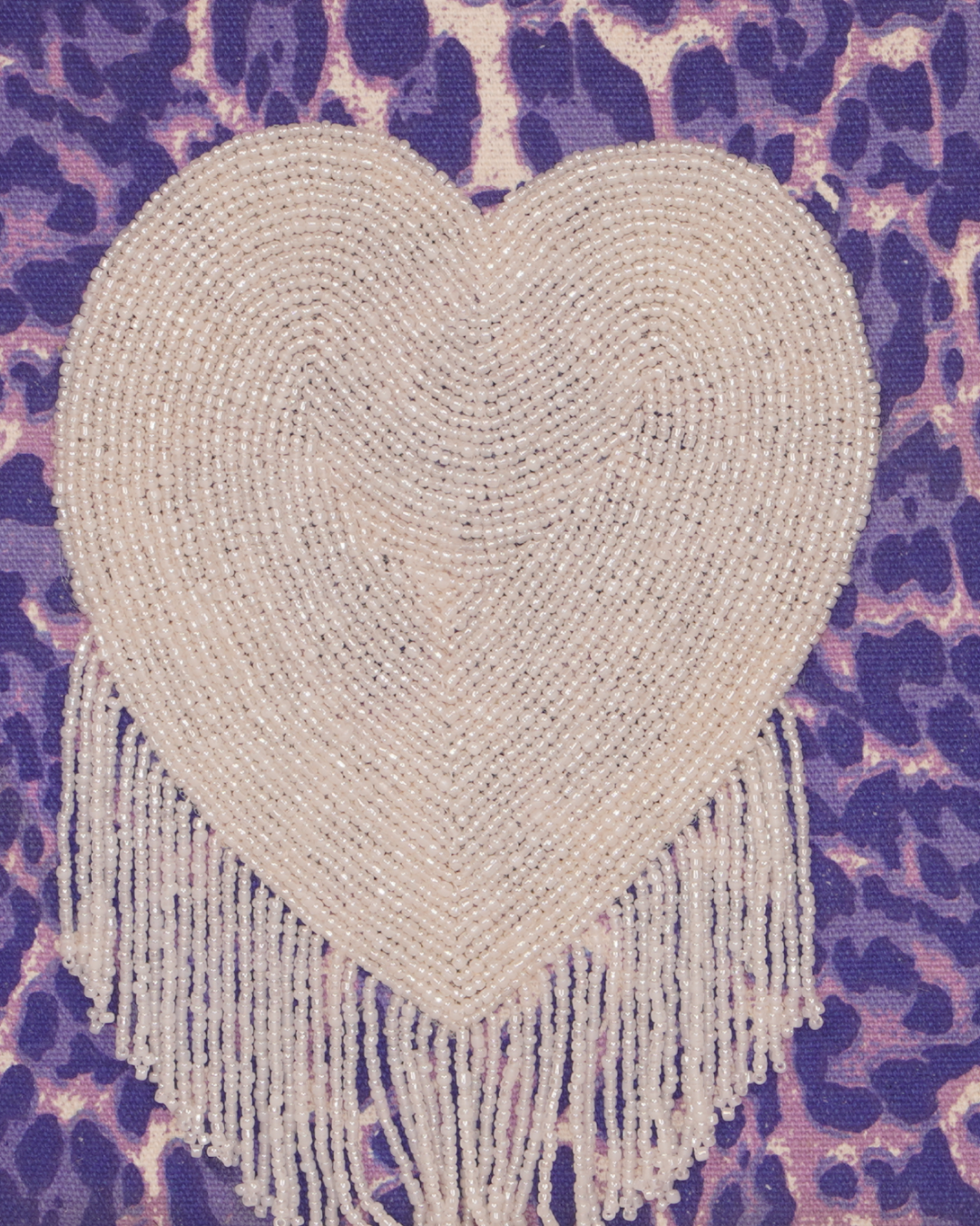Purple Animal Print Pouch with Beaded Heart & Fringe