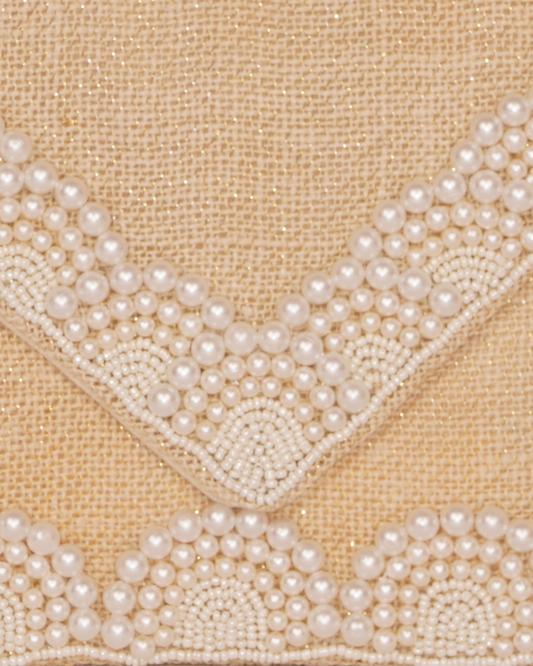 Pearl Embroidered Jute Envelope Clutch