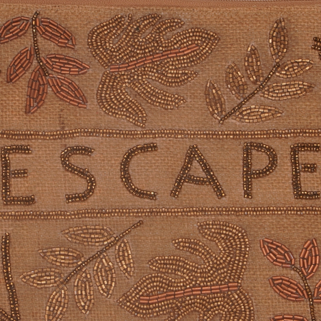 "ESCAPE" Embroidered Jute Pouch – Tropical Leaf Design