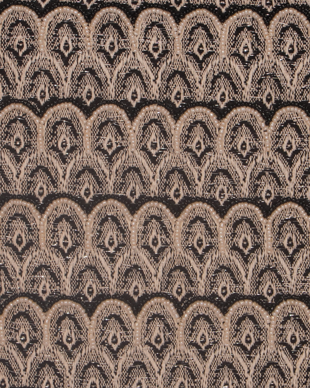 Black & Beige Brocade Patterned Canvas Pouch