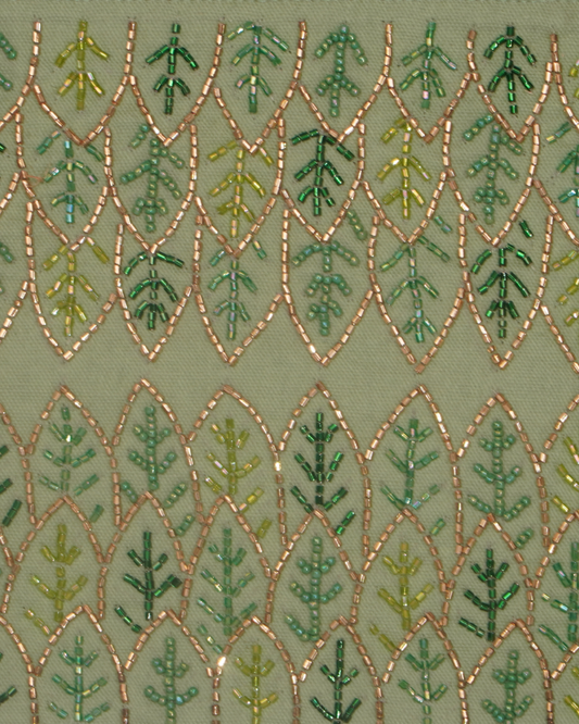 Green Leaf Embroidered Canvas Pouch