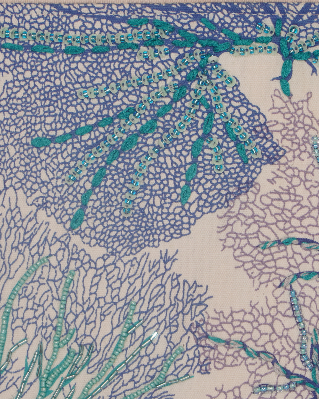 Aqua Reef Embroidered Canvas Pouch