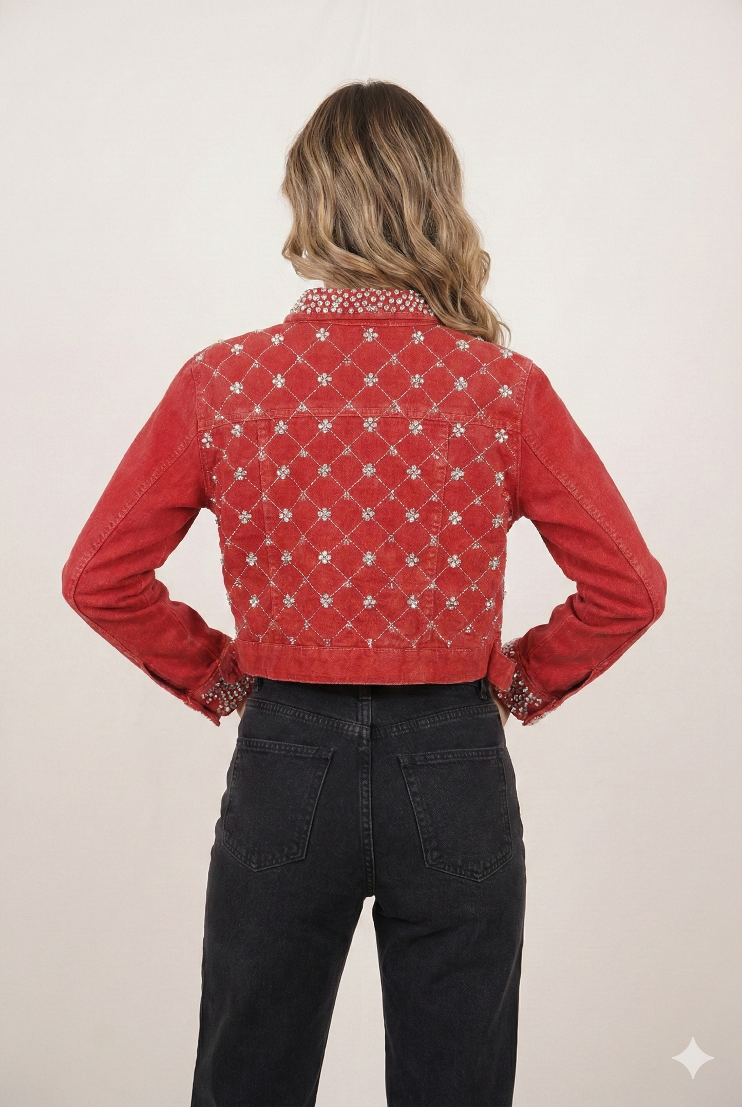 Embellished Red Denim Jacket