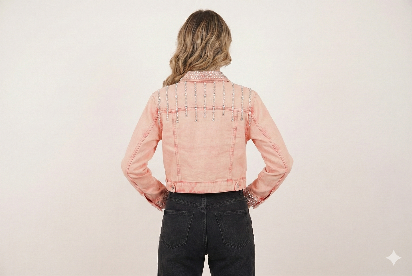 Embellished Blush Pink Cropped Denim Jacket