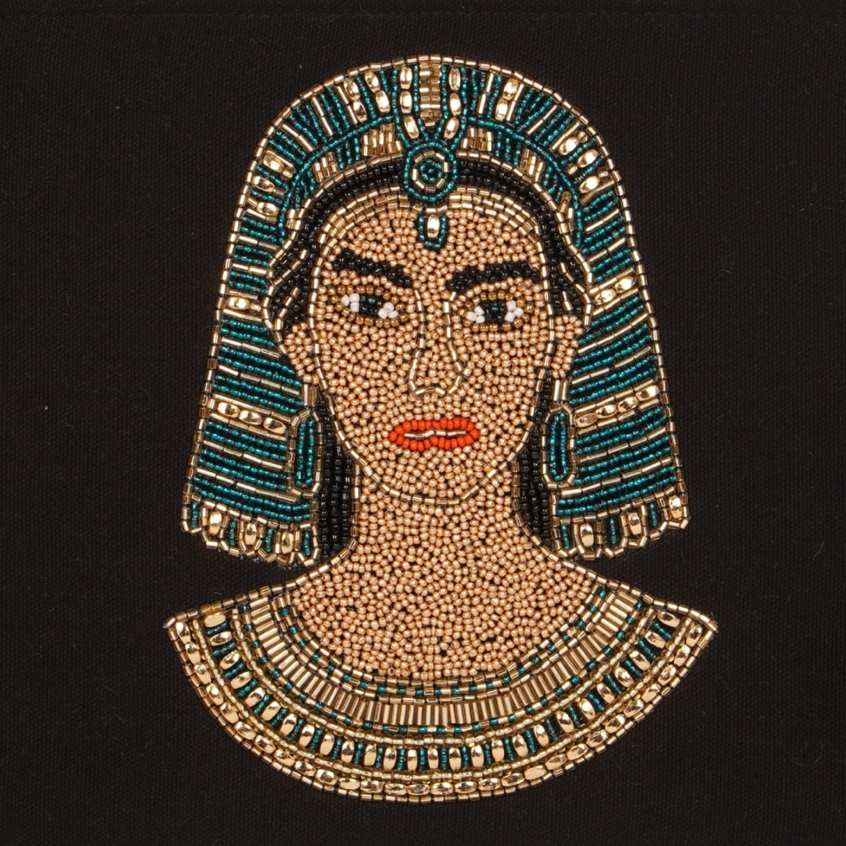 Cleopatra-Inspired Beaded Clutch – Black Canvas