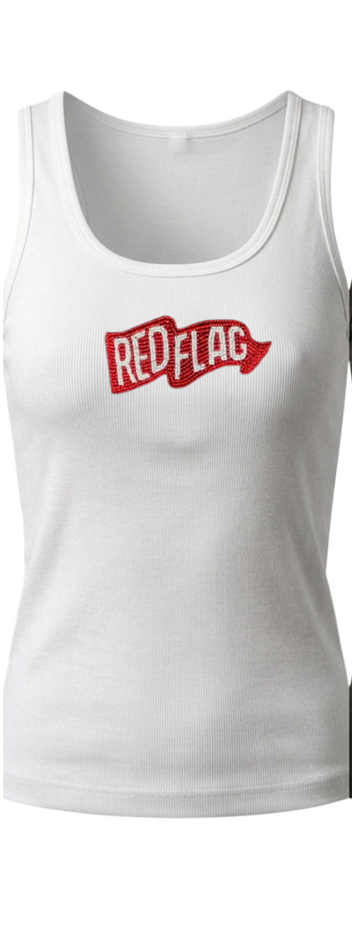 Women’s "Red Flag" Beaded Ribbed Tank Top