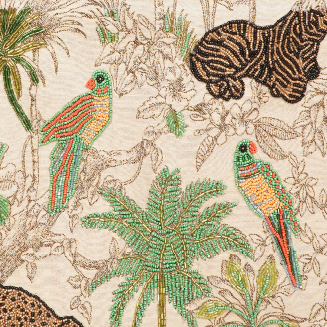 Wild Safari Jungle Embroidered Tote Bag – Beige Trim