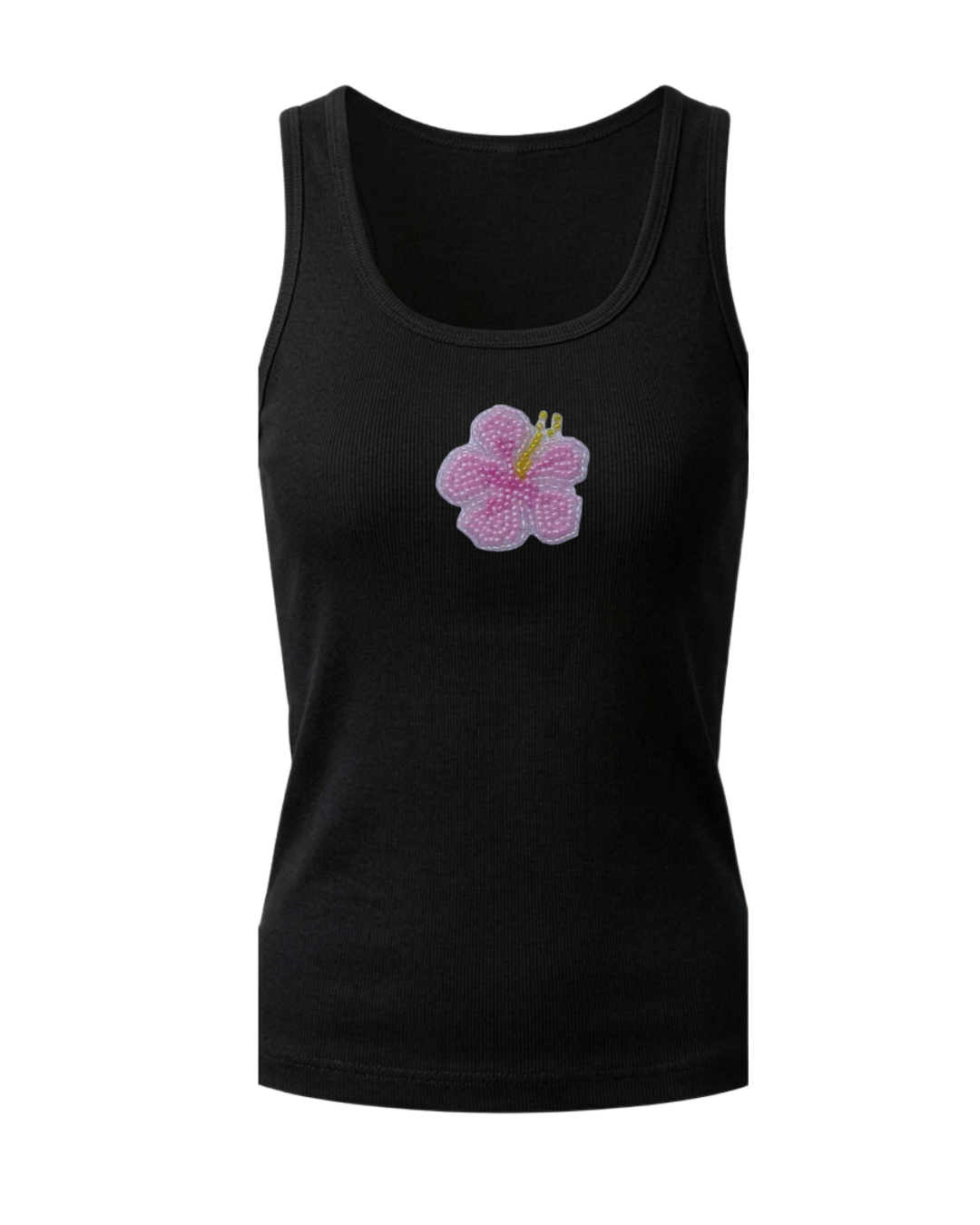 Women’s Beaded Hibiscus Ribbed Tank Top