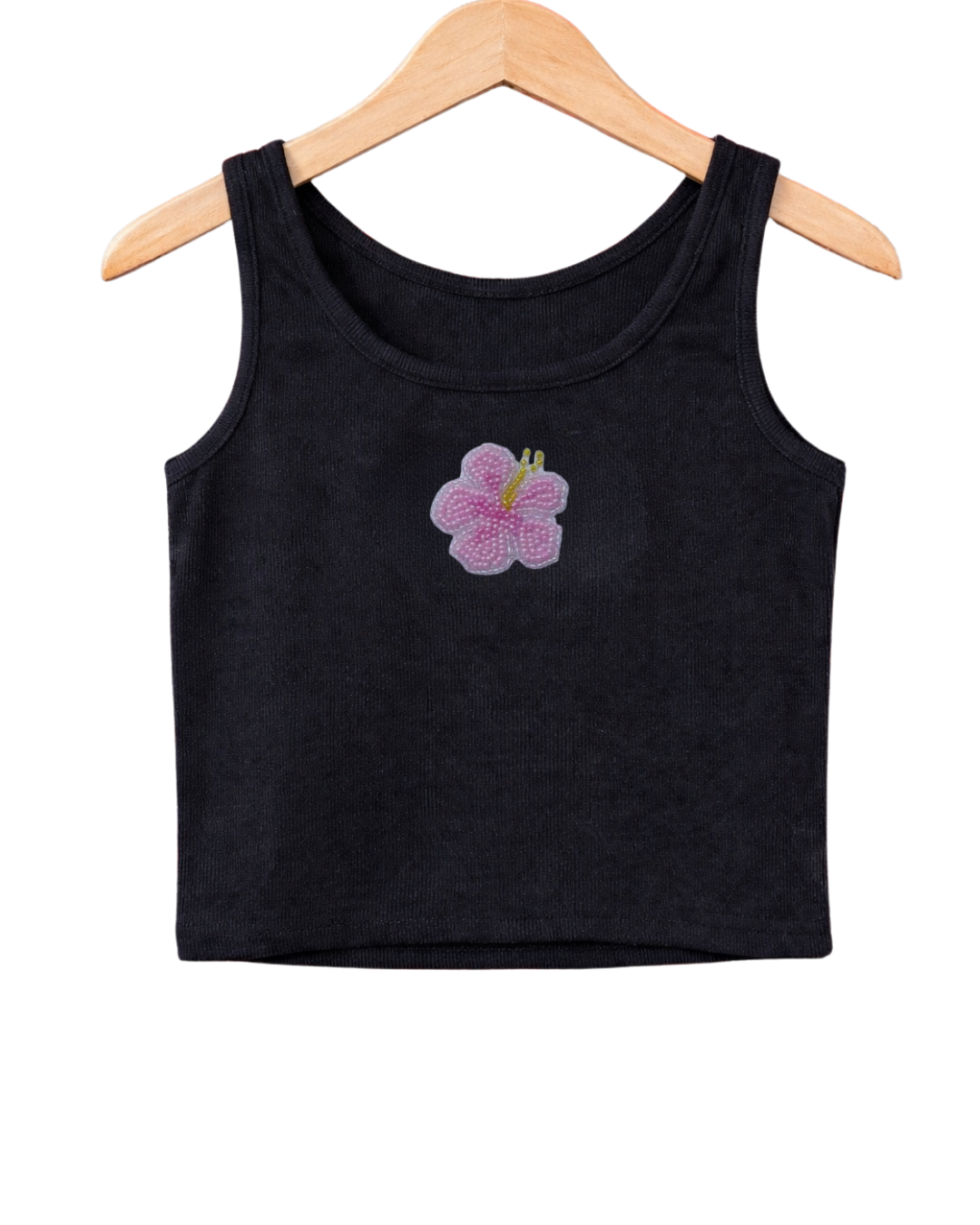 Women’s Beaded Hibiscus Ribbed Tank Top