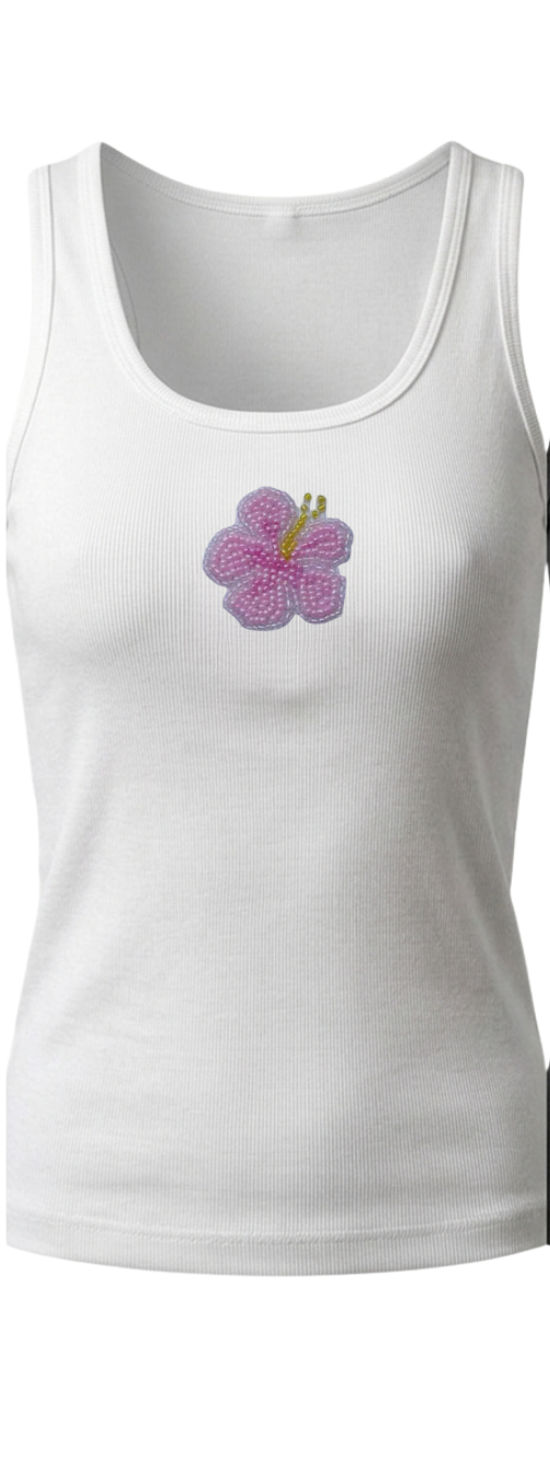 Women’s Beaded Hibiscus Ribbed Tank Top