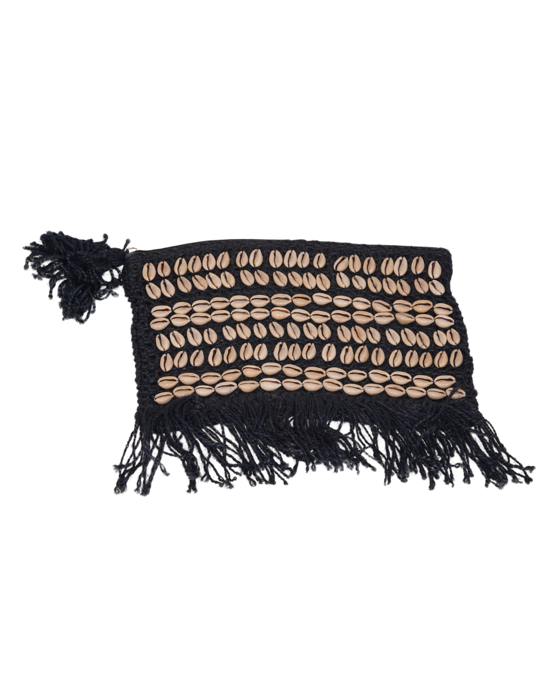 Boho Black Macrame Pouch with Cowrie Shells