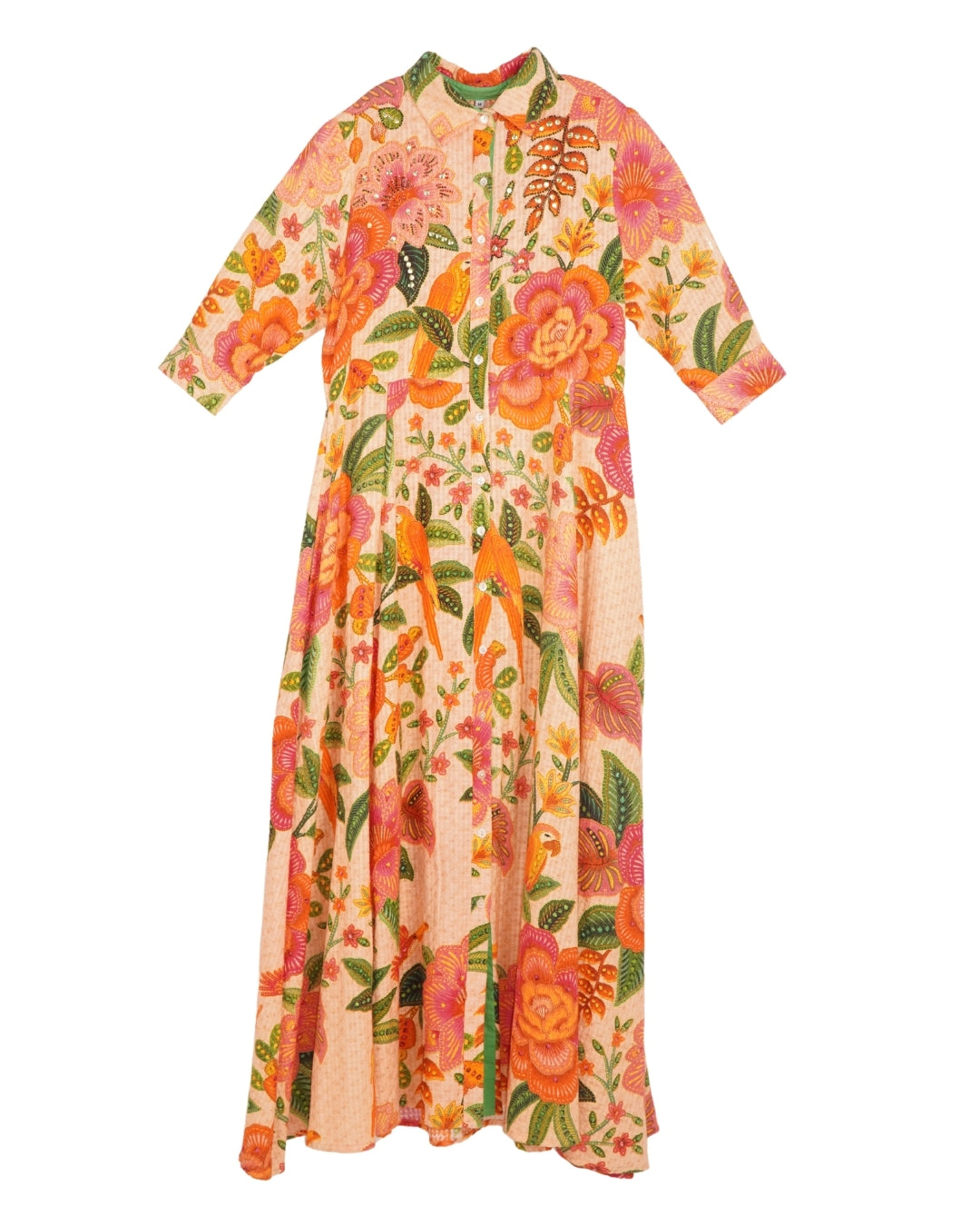 Cotton dobby emb dress