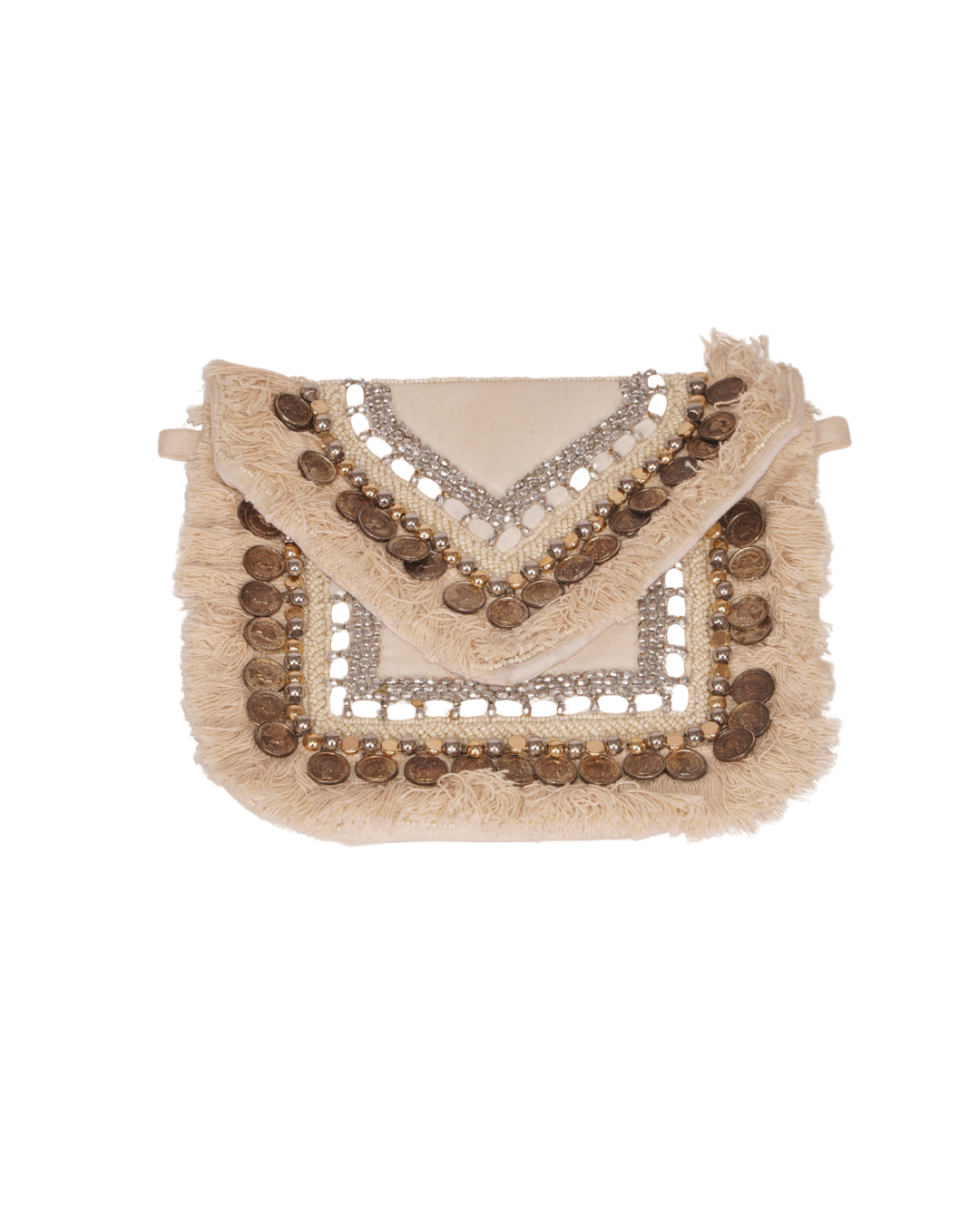 Vintage Coin Embellished Fringe Sling Bag