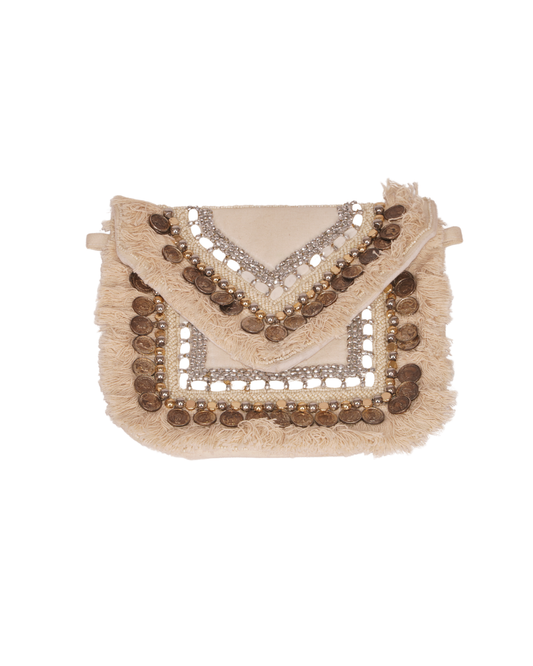 Vintage Coin Embellished Fringe Sling Bag