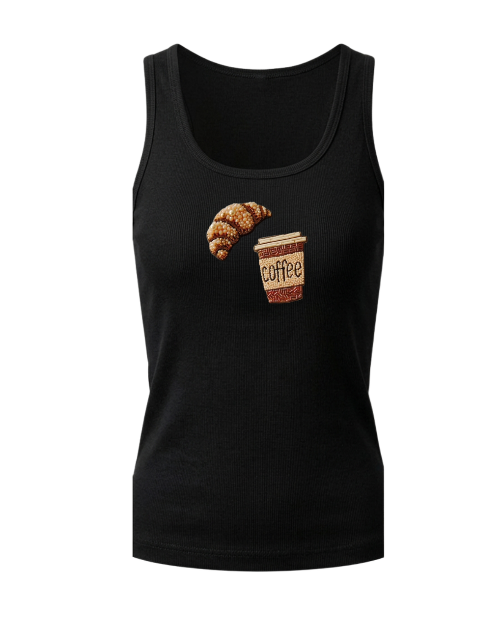 Women’s Beaded Coffee & Croissant Ribbed Tank Top