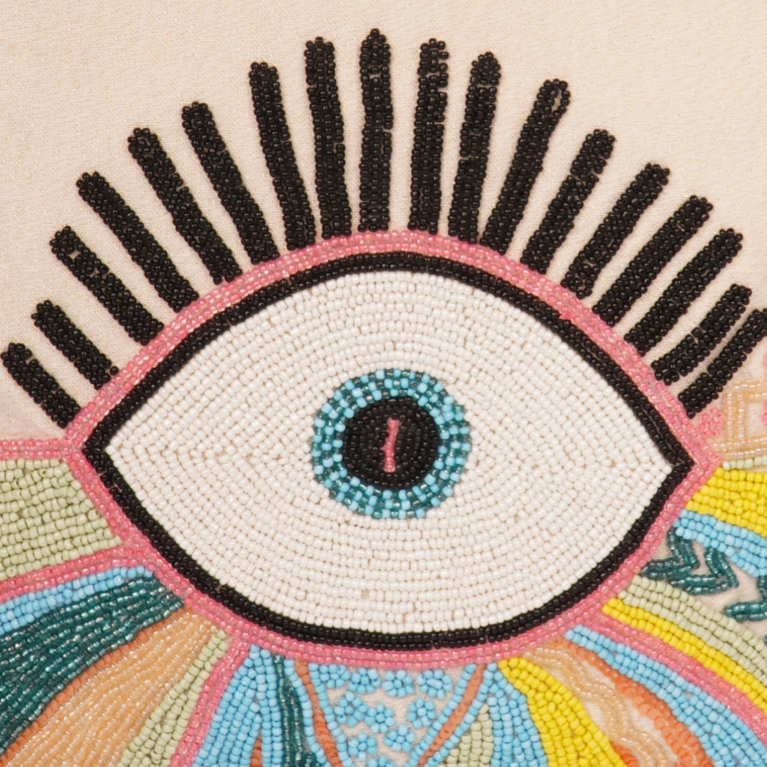 Boho Evil Eye Tote Bag with Color Pop Embroidery – Sky Blue Trim