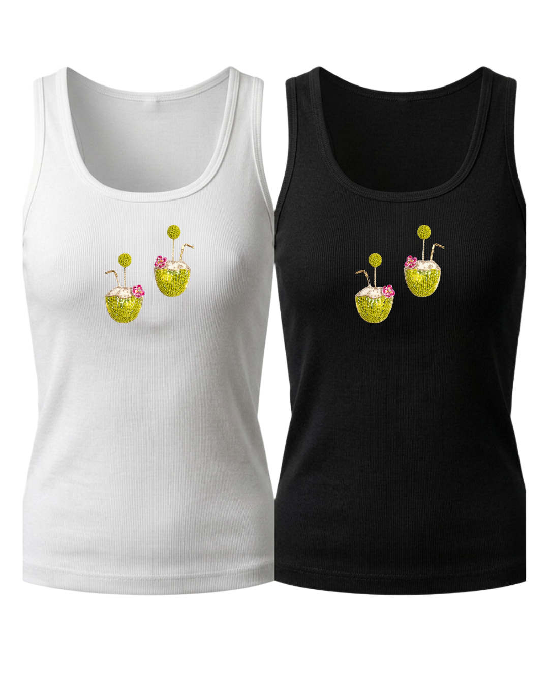 Women’s Beaded Coconut Cocktail Ribbed Tank Top