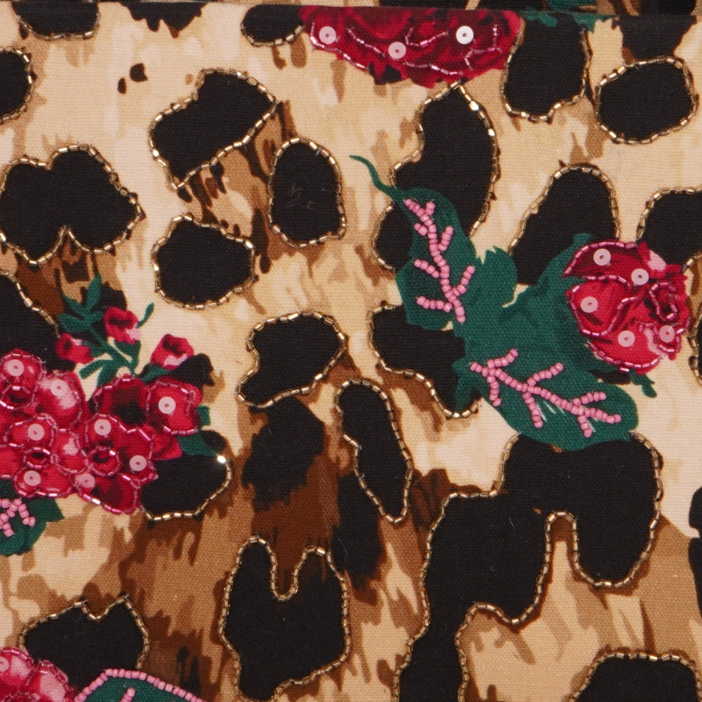 Leopard Print Floral Embroidered Mini Tote Bag