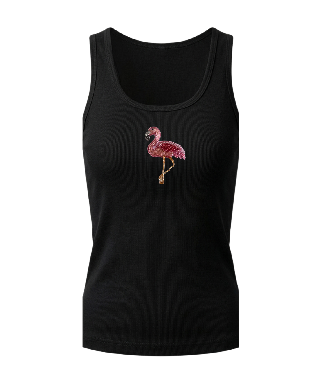 Women’s Beaded Flamingo Ribbed Tank Top