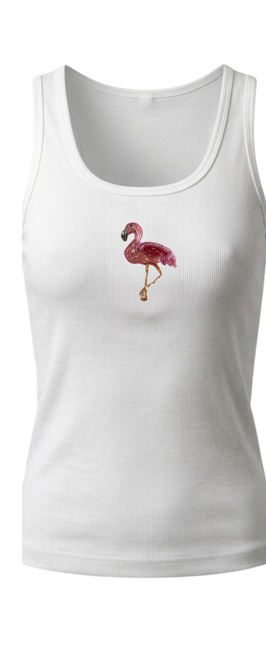 Women’s Beaded Flamingo Ribbed Tank Top