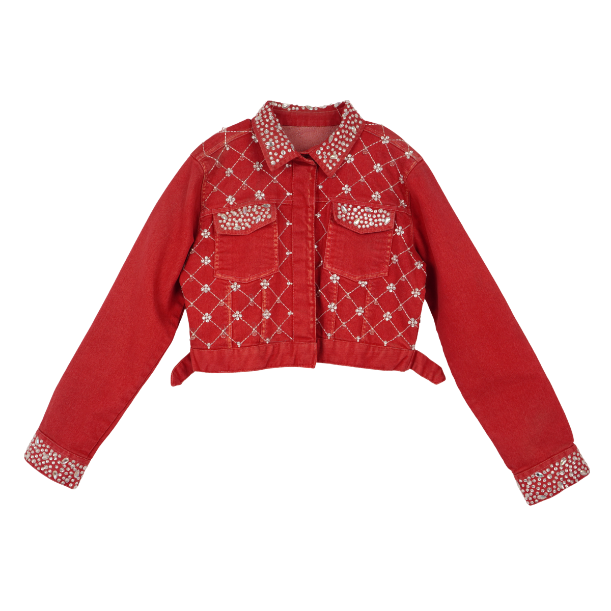 Embellished Red Denim Jacket