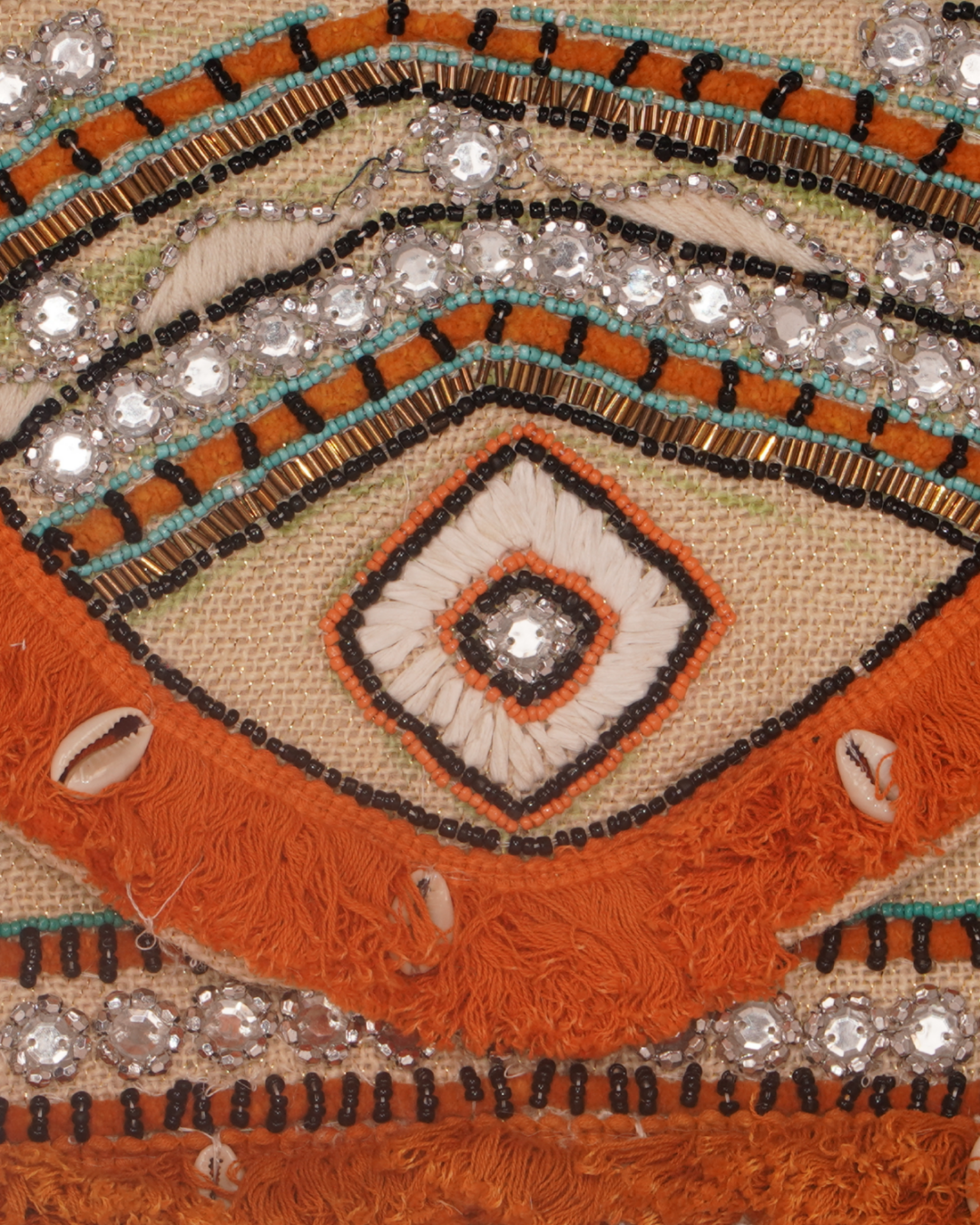 Rust Boho Mirror Work Sling Bag with Cowrie Shells