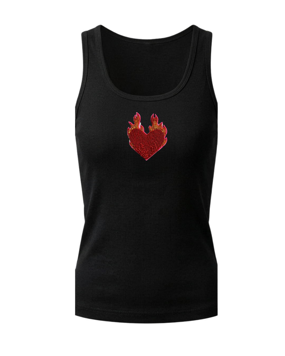 Women’s Beaded Flaming Heart Ribbed Tank Top