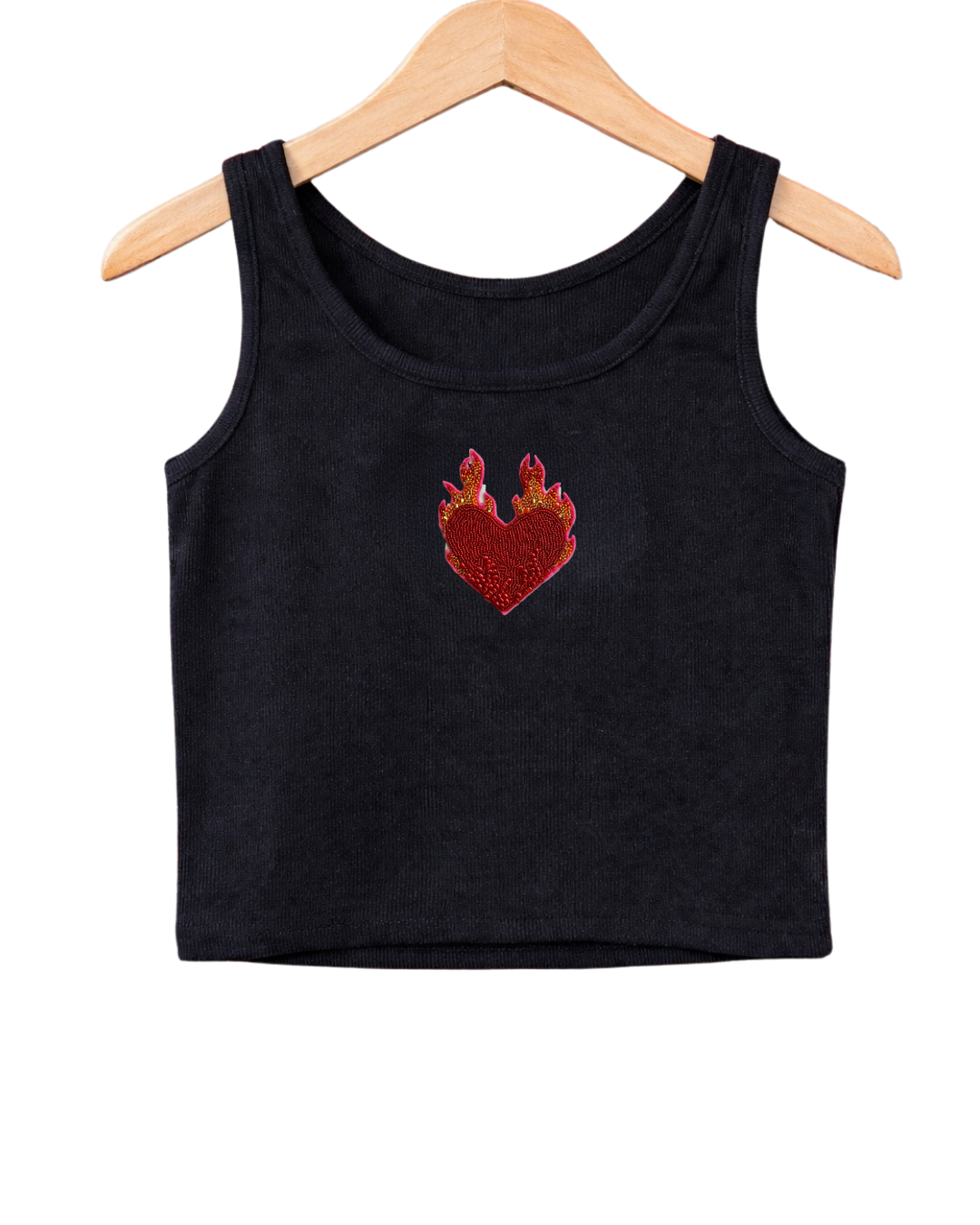 Women’s Beaded Flaming Heart Ribbed Tank Top