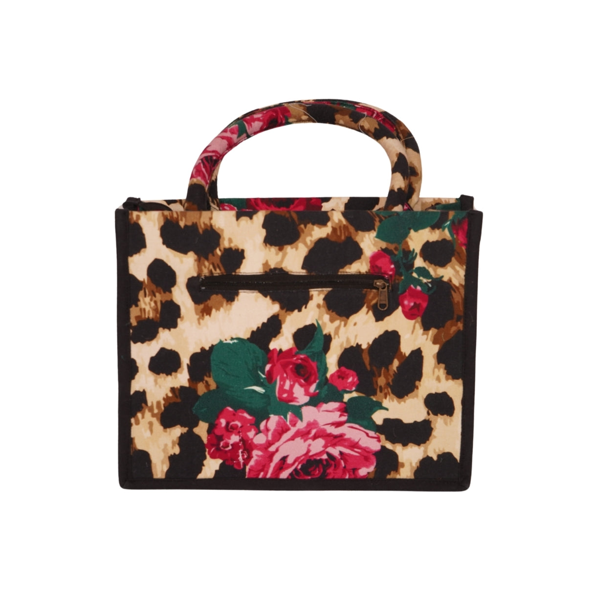 Leopard Print Floral Embroidered Mini Tote Bag