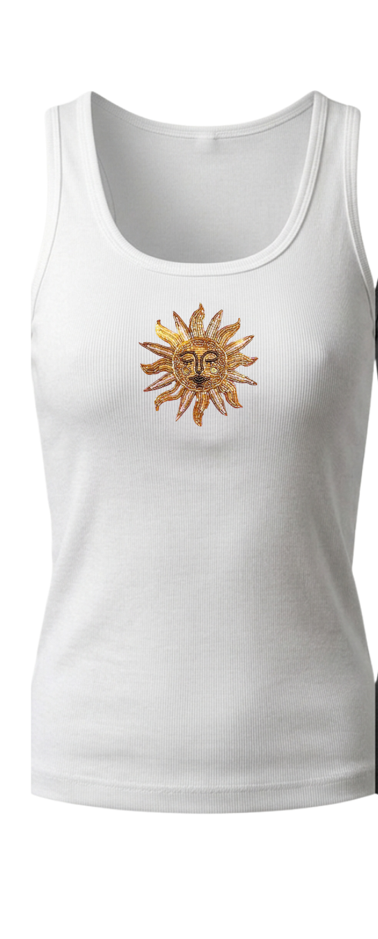 Women’s Beaded Celestial Sun Ribbed Tank Top