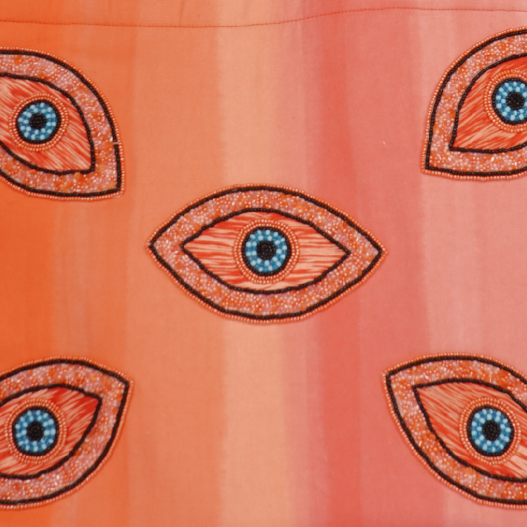 Sunset Striped XL Tote with Evil Eye Embroidery – Vibrant Beach Edition