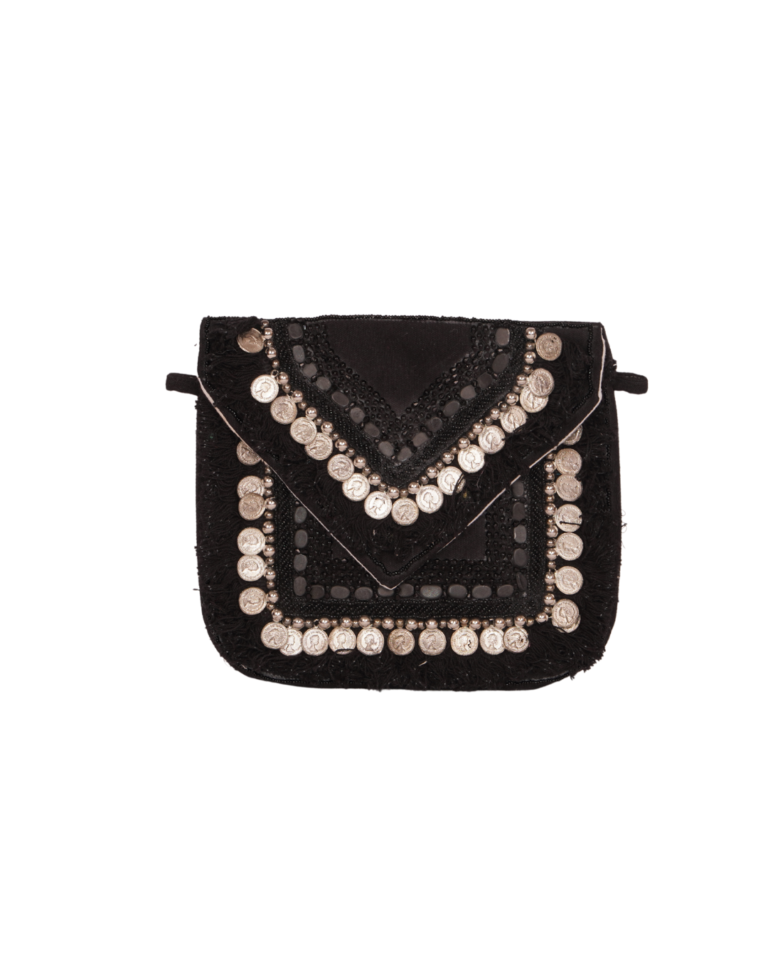 Monochrome Geometric Embroidered Canvas Pouch